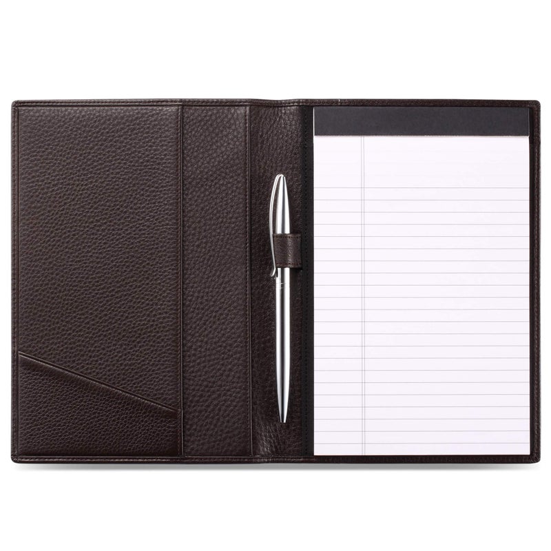 HISCOW Leather Junior Padfolio for Men & Women with Pen Loop, Italian Calfskin, Business Portfolio Notebook Folder (Pebbled Coffee) - Image 1